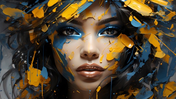 Ai Blue Yellow Woman Face Art Wallpaper