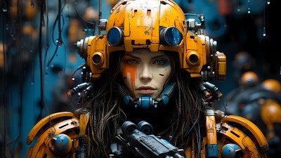 Ai Yellow Helmet Woman Futuristic HD Wallpaper