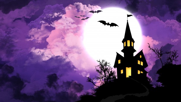 Halloween Full Moon Bats Wallpaper