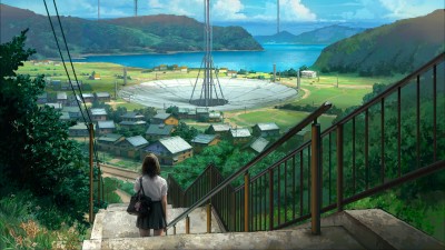 Schoolgirl Mountains Stairs Scenery Art HD Wallpaper