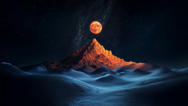 Full Moon Fire Mountain Ai Art Wallpaper
