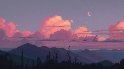 Mountains Clouds Scenery Fantasy Art HD Wallpaper