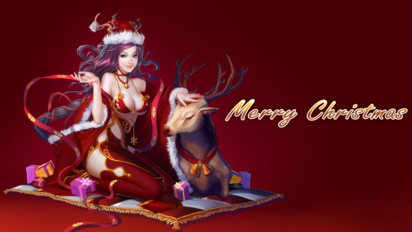 Christmas Santa Girl Deer Wallpaper
