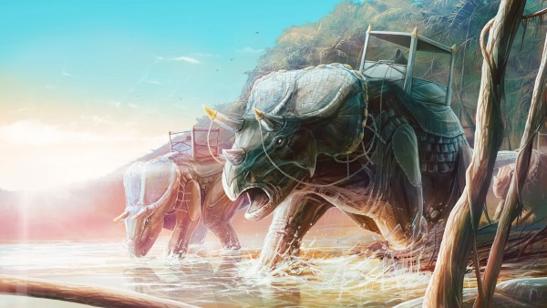 Hunting Dinosaurs Triceratops Art Wallpaper