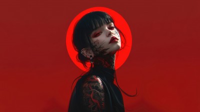 Anime Girl Tattoo Red Eyes Art HD Wallpaper