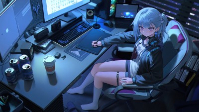 Anime Girl Pc Room Concept Art HD Wallpaper