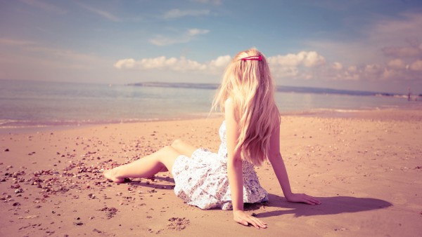 Blonde Girl Beach Sea Mood Wallpaper