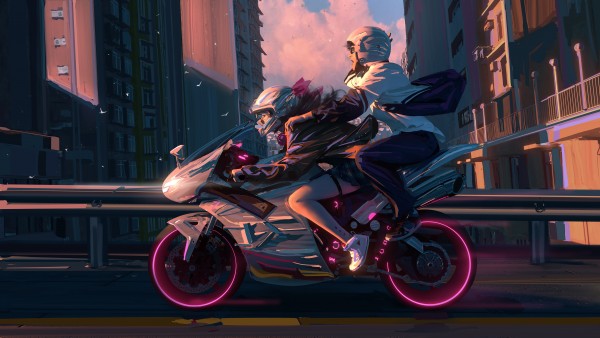 Couple Motorcycle Glowing Wheels Wallpaper