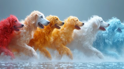 Ai Colorful Dogs Running On Water