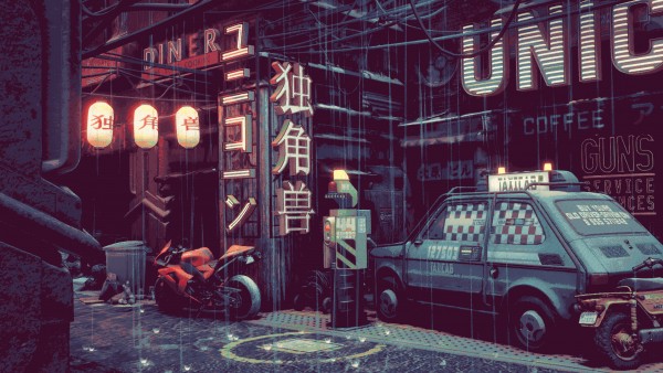 Cyberpunk Blade Runner Car Rain Art Wallpaper