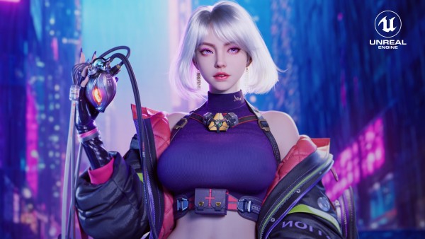 Cyberpunk Women Silver Hair Heart Wallpaper