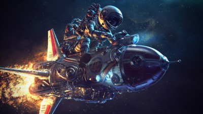 Retro Rocket Astronaut Space Art HD Wallpaper