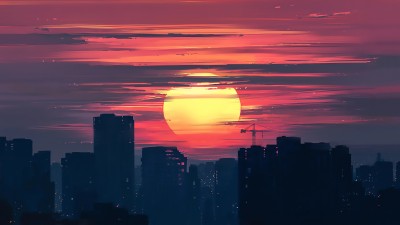 Sunset Sawn City Clouds Digital Art