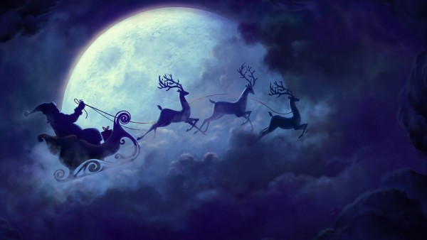 Santa Claus Reindeer Moon Wallpaper