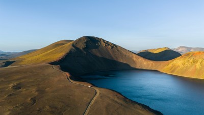 Mountains Clear Sky Lake Road HD Wallpaper
