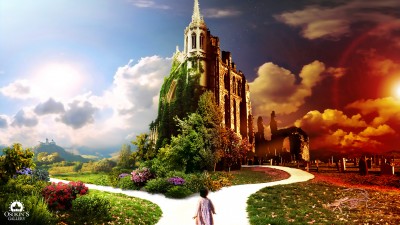 Split Road Castle Paradise HD Wallpaper
