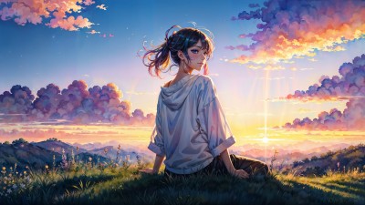 Blue Eyes Anime Girl Sky Ai Art HD Wallpaper