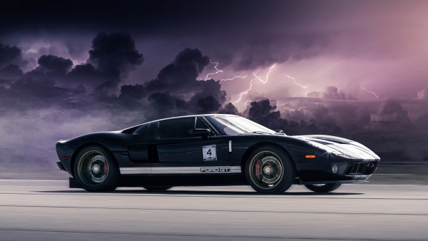 Ford GT Black Clouds Lightning Wallpaper