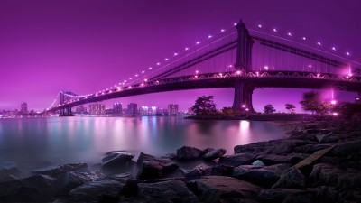 Manhattan Bridge New York Purple Sky