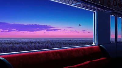 Fantasy Journey Train Purple Sky HD Wallpaper