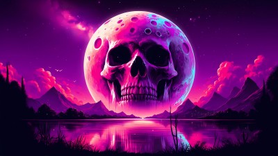 Fantasy Purple Skull Moon Scenery HD Wallpaper