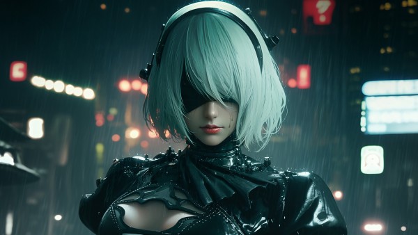 Nier Automata In Rain Game Art Wallpaper