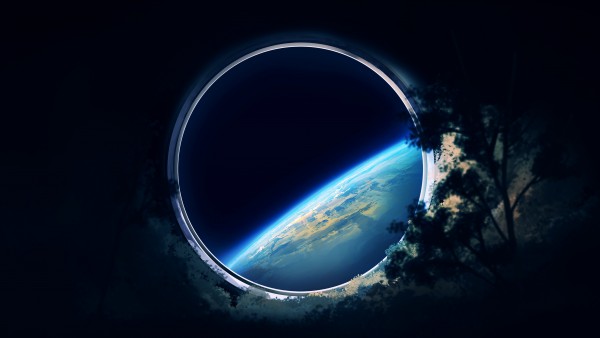 Digital Art Space Planet Window Wallpaper