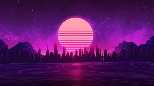 City Sunset Night Neon Skyline Wallpaper