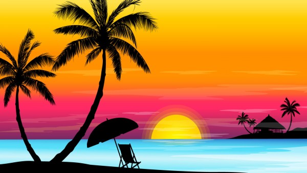 Palm Tree Sea Sunset Umbrella Wallpaper