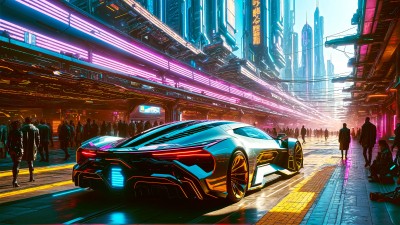 Futuristic Car Cyberpunk Street