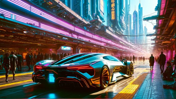 Futuristic Car Cyberpunk Street Wallpaper