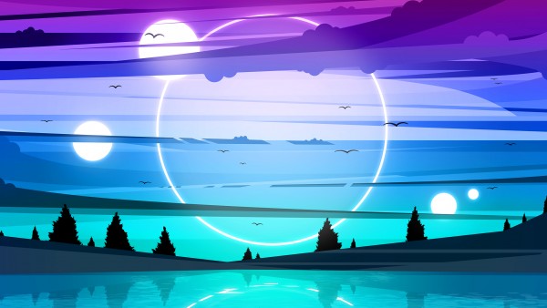 Abstract Moon Senery Pastelcolors Wallpaper