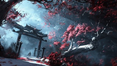 Forest Trees Mist Japanese Art HD Wallpaper