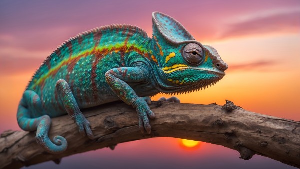 Ai Made Chameleon Branch Sunset Wallpaper