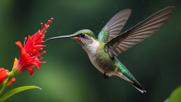 Ai Made Hummingbird Red Flower Wallpaper