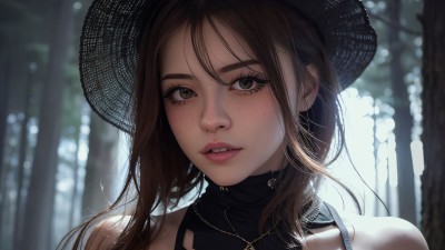 Girl Black Hat Forest Ai Art HD Wallpaper