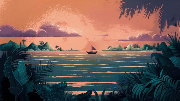 Tropical Paradise Island Sunset Wallpaper