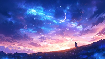 Fantasy Art Clouds Moon Stars HD Wallpaper