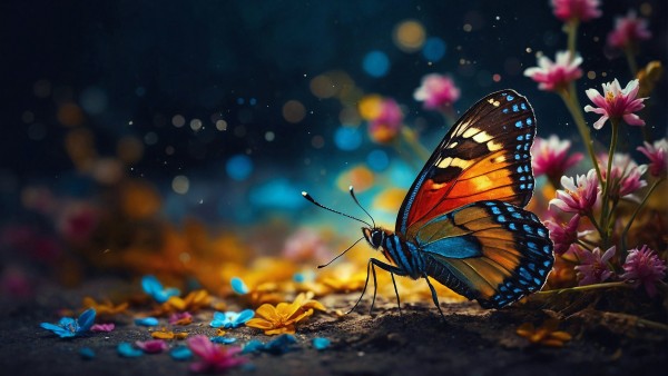 Butterfly Colorful Flower Field Wallpaper