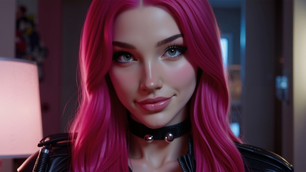 Anime Girl Pink Hair Leather Jacket Wallpaper