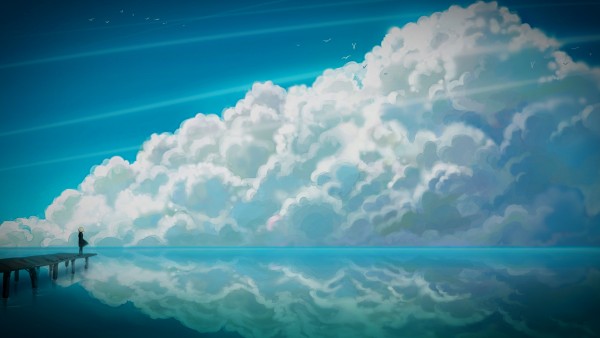 Anime Clouds Sky Reflection Art Wallpaper