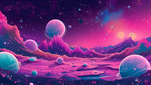 Cosmic Space Ai Art Purple Planets Wallpaper