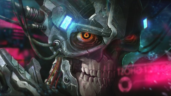 Digital Cyborg Metal Skull Wallpaper