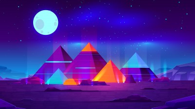 Neon Art Moon Pyramid Stars HD Wallpaper