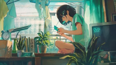 Anime Girl Window TV DVD Painting HD Wallpaper