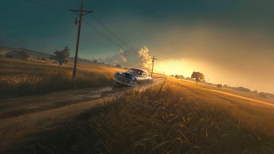 Classic Car Road Field Clouds Art HD Wallpaper