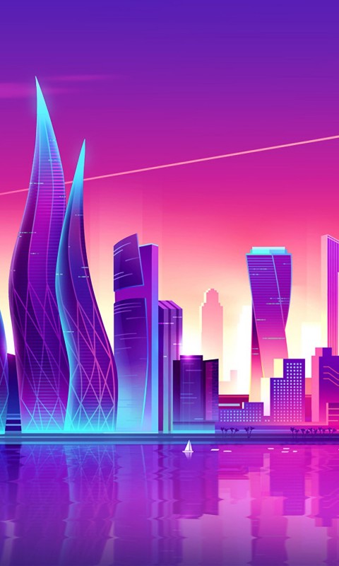 Download Neon Sunset Dubai Skyscrapers Wallpaper in 480x800 Resolution