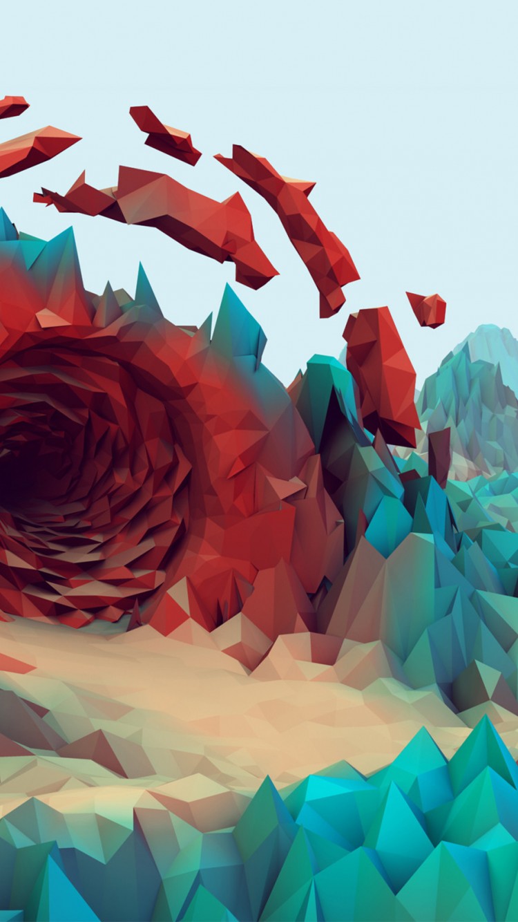 Download Low Poly Red Portal Wallpaper in 750x1334 Resolution