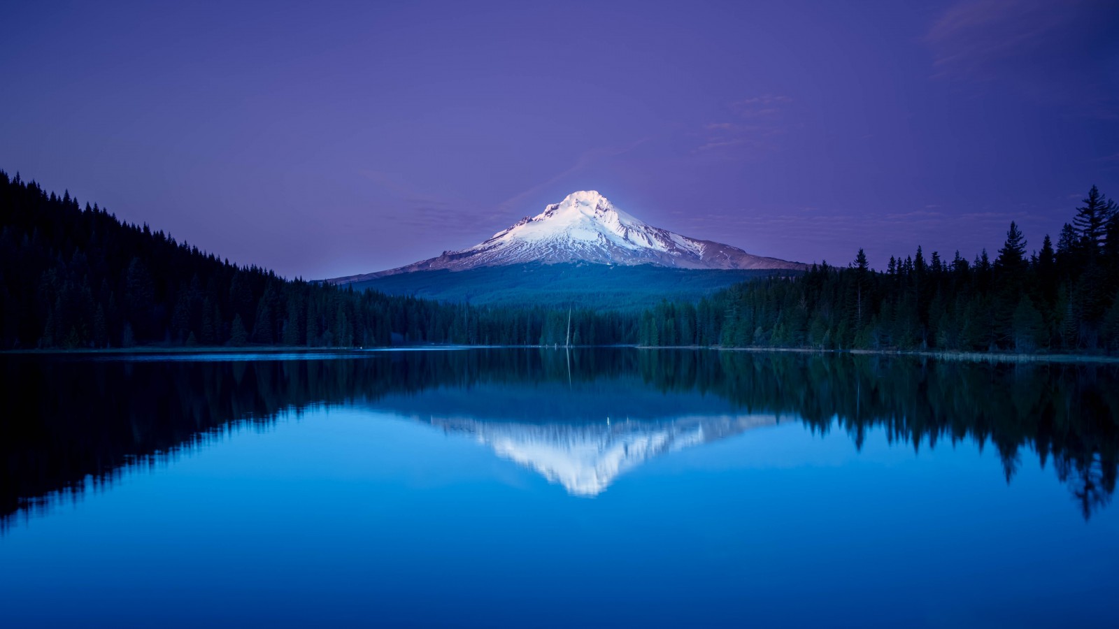 Download Mountain Lake Forest Night Reflection Wallpaper in 1600x900 Resolution