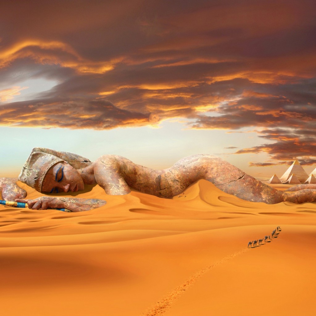 Download Ancient Pyramids Desert Statue Wallpaper in 1024x1024 Resolution